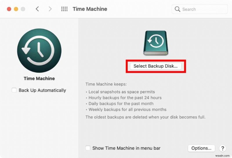 Time Machine で Mac をバックアップする方法