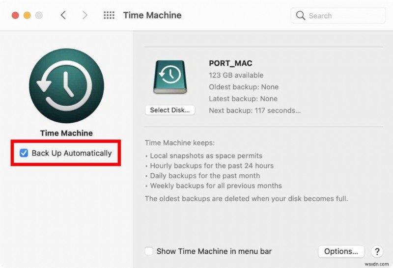 Time Machine で Mac をバックアップする方法