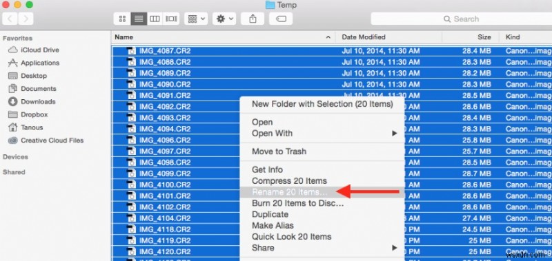 Mac で複数のファイルの名前を一度に変更する方法
