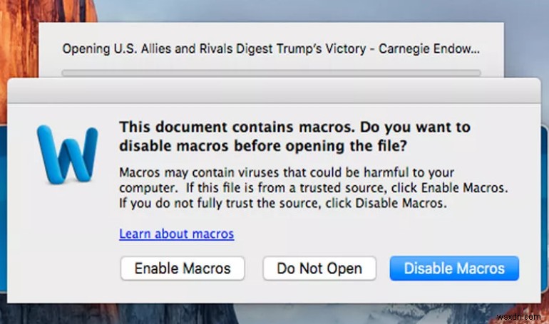 Microsoft Word マクロ マルウェアが MacOS を攻撃