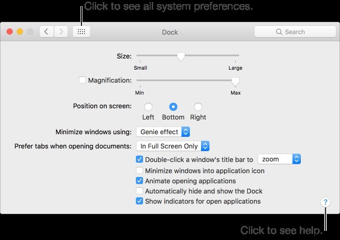 環境設定ペインを使用して Dock をカスタマイズする方法