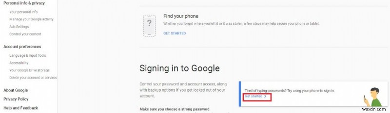 Gmail アカウントでシングル タップ サインインを有効にする