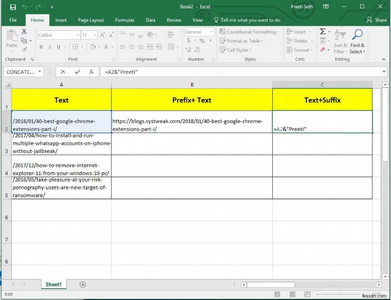 Excel のすべてのセルにプレフィックスを追加する簡単な方法