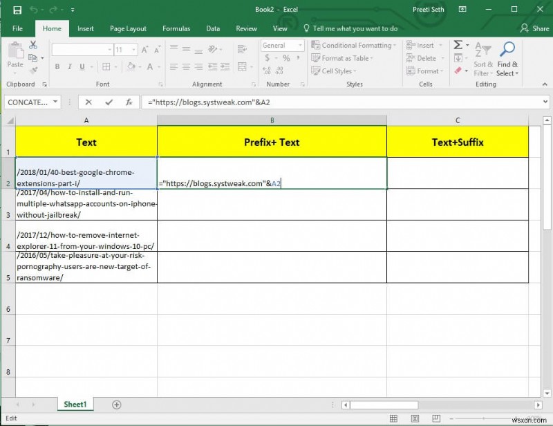 Excel のすべてのセルにプレフィックスを追加する簡単な方法