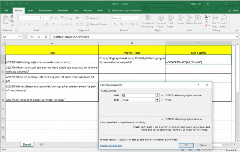 Excel のすべてのセルにプレフィックスを追加する簡単な方法