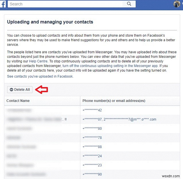 Facebook の電話連絡先のリストを削除する方法