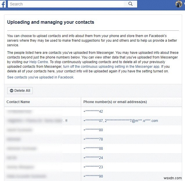 Facebook の電話連絡先のリストを削除する方法