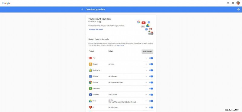 Google データをダウンロードするには:Google データ エクスポートを使用しますか?