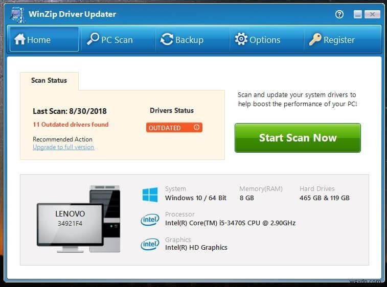 WinZip Driver Updater でシステム ハードウェアに燃料を補給