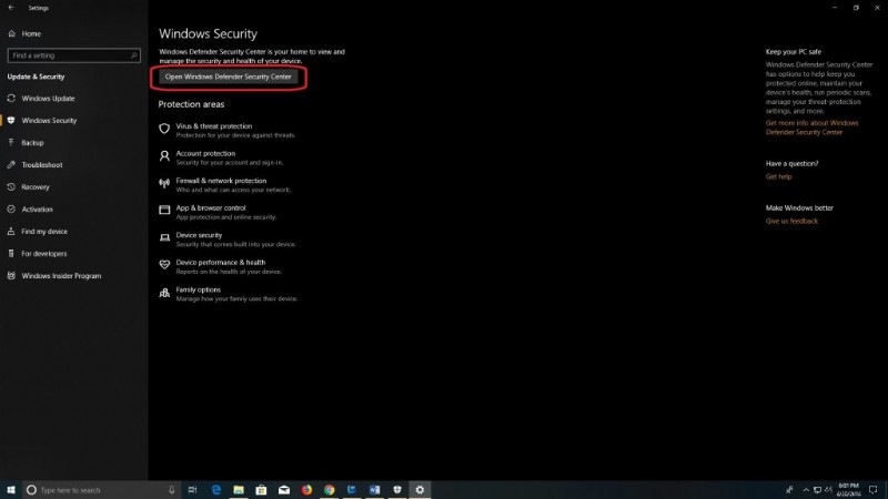 Windows 10 で Windows Defender を有効にする方法