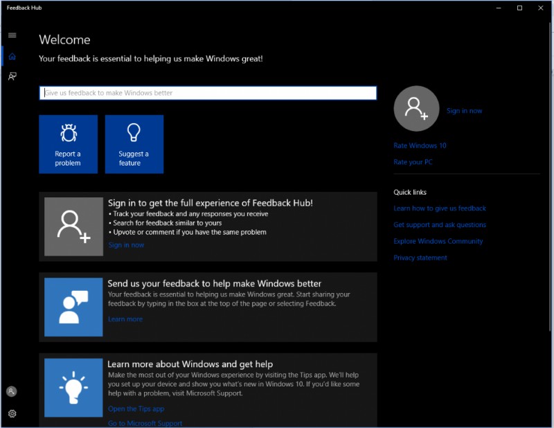 Windows 10 に関する提案や問題の報告方法