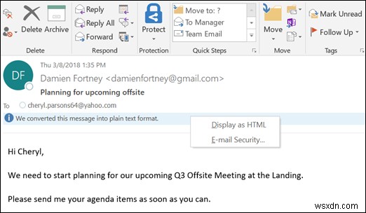 Outlook でメールをプレーン テキストとして表示する方法