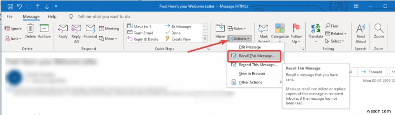 Outlook でメールを思い出す方法