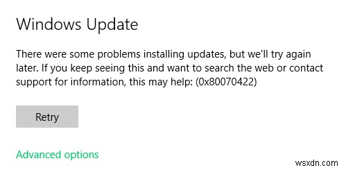 Windows Update 0x80070422 エラー コードを簡単に修正