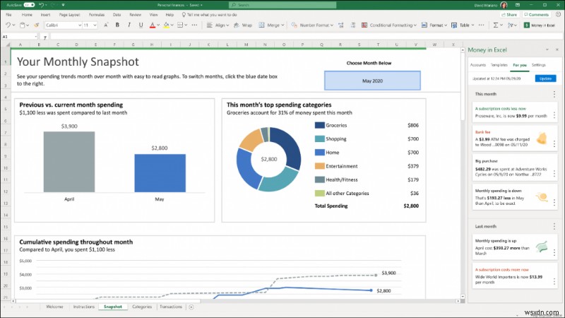 Money In Excel を使用して経費を管理する