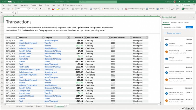 Money In Excel を使用して経費を管理する