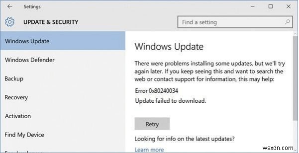 Windows Update エラー 0x80240034 を修正する方法
