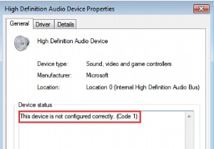 このデバイスは正しく構成されていません (コード 1) [修正済み]