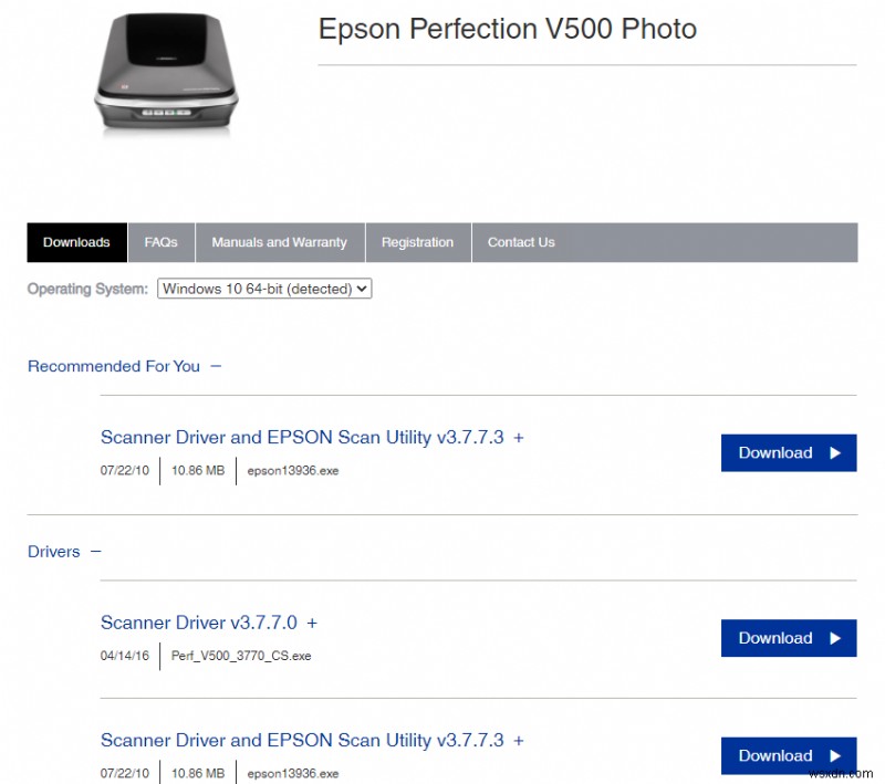 Epson Perfection V500 ドライバーのダウンロード方法