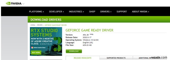 Nvidia GeForce RTX 3080 ドライバのダウンロード方法