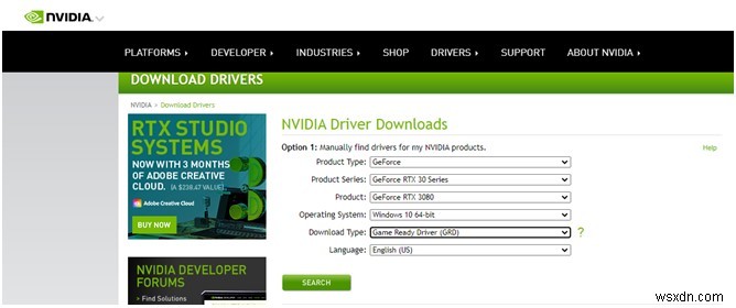 Nvidia GeForce RTX 3080 ドライバのダウンロード方法