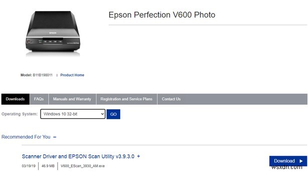 Epson Perfection V600 ドライバーのダウンロード方法