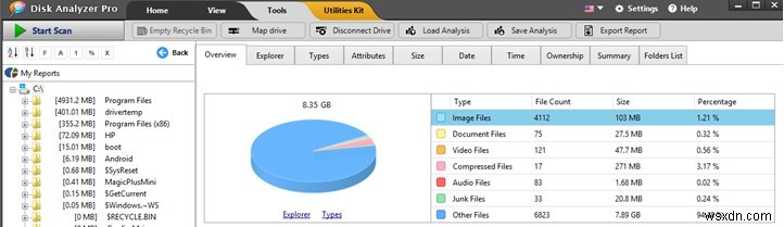 Disk Analyzer Pro を使用してディスク容量レポートを別のファイル形式にエクスポートする方法