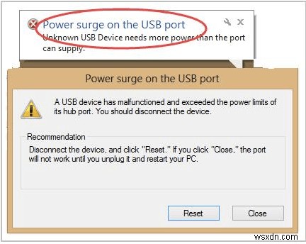 修正済み:USB ポート エラーでの電力サージ (Windows 10、8、7)