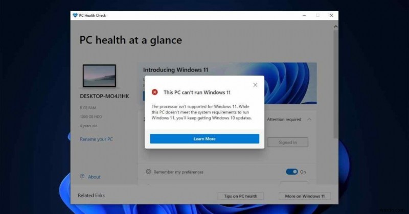 Windows 11 がプロセッサをサポートしていない場合の対処法