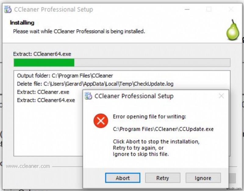 Windows 11 で CCleaner を書き込むためのファイルを開く際のエラー