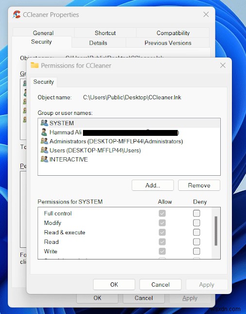 Windows 11 で CCleaner を書き込むためのファイルを開く際のエラー