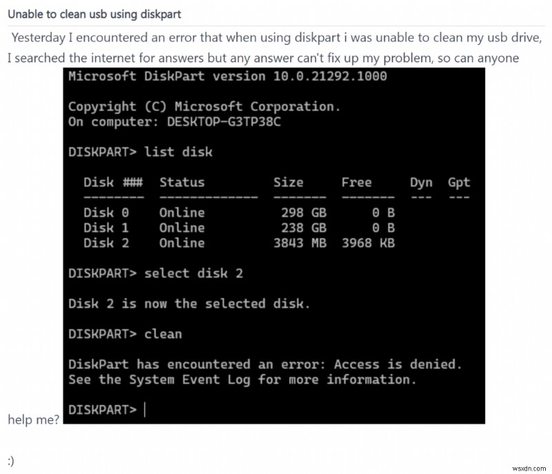 Diskpart Clean が PC に読み込まれない?