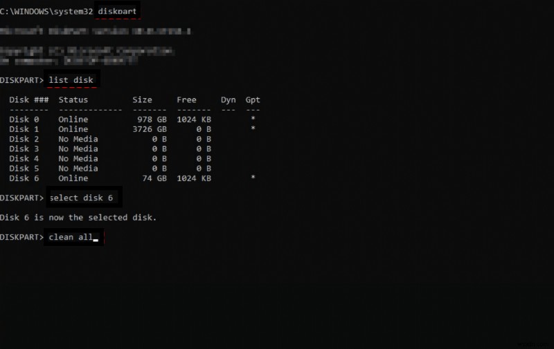 Diskpart Clean が PC に読み込まれない?