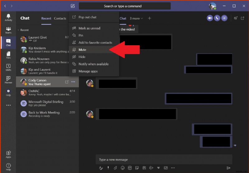 Microsoft Teams でチャットを削除する方法 