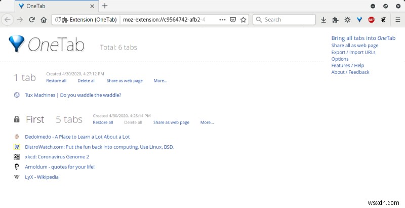 Firefox OneTab - 1 つのタブですべてを管理