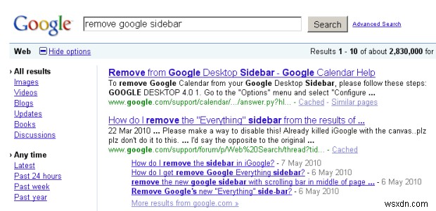 Google 検索で新しいサイドバーを削除する方法