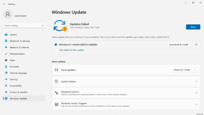 Windows 11 バージョン 22H2 のインストールに失敗しましたか?修正しましょう