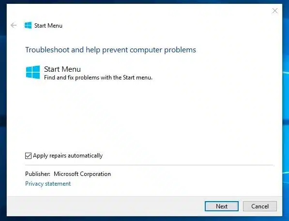 専用のトラブルシューティング ツールを使用して Windows 10 のスタート メニューの問題を修正する