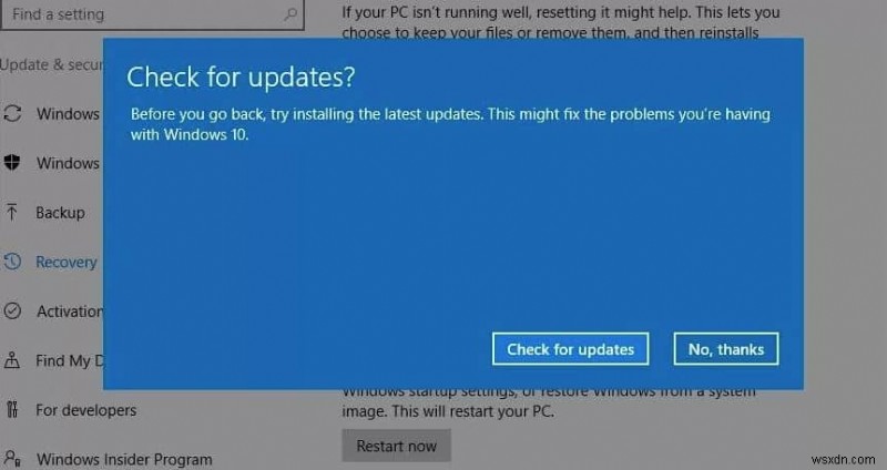 Windows 10 バージョン 20H2 をロールバックまたはアンインストールする方法、