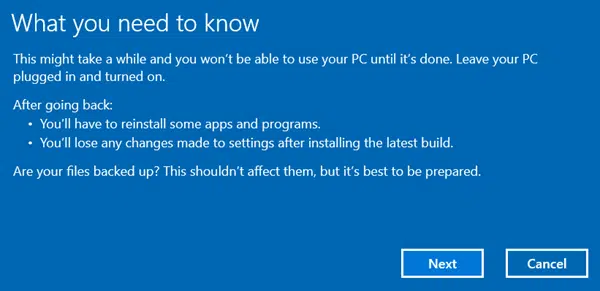 Windows 10 バージョン 20H2 をロールバックまたはアンインストールする方法、