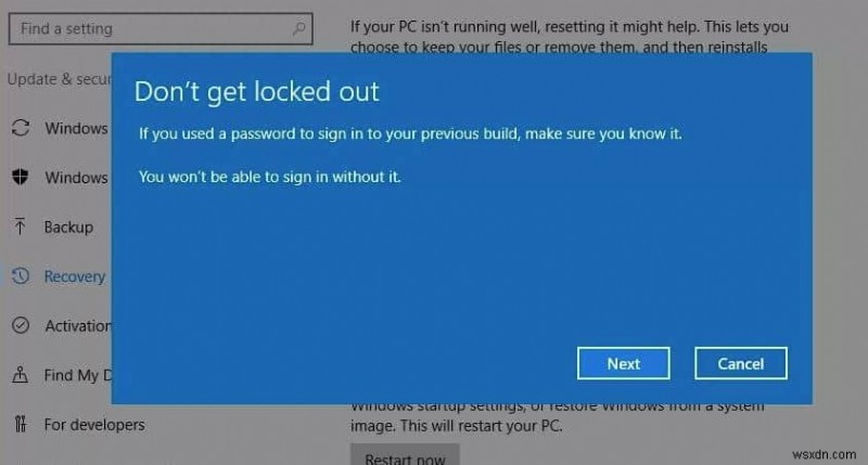 Windows 10 バージョン 20H2 をロールバックまたはアンインストールする方法、