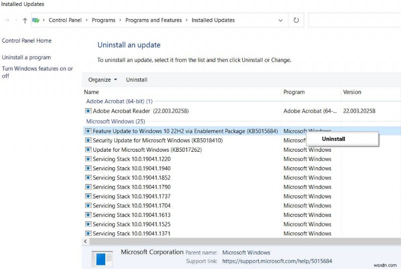 Windows 10 バージョン 22H2 の機能更新プログラムをアンインストールする 3 つの方法