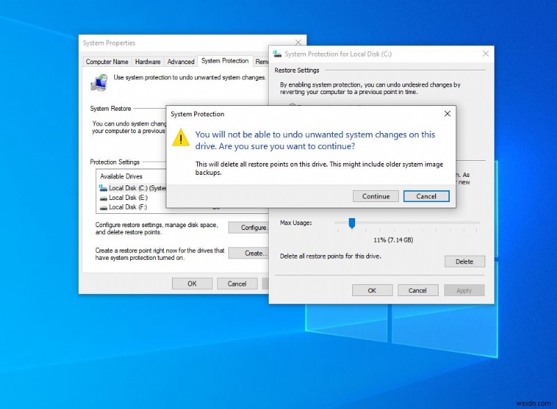 Windows 10 で個々の復元ポイントを削除する方法
