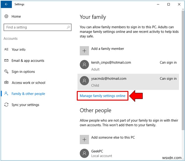 Windows 10 でお子様のアカウントを管理する方法