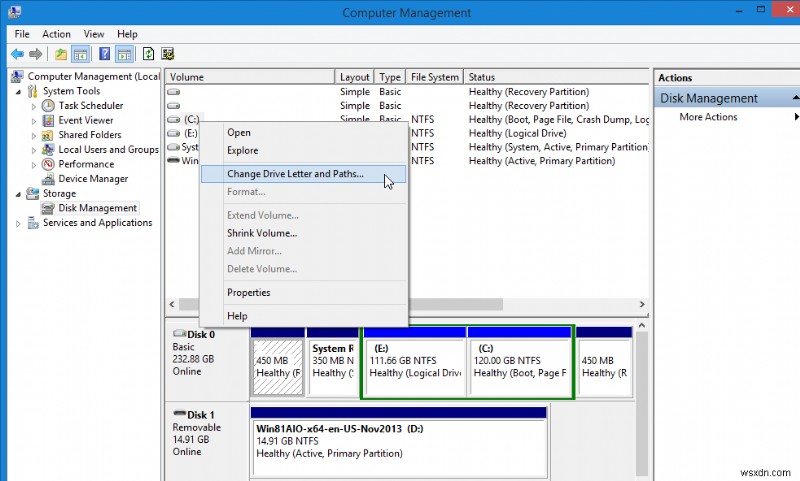 Windows 8.1 でのハード ドライブ パーティションの操作