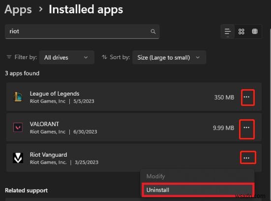 Windows 11/10/8/7 から Riot Games Client と Vanguard を完全に削除する 