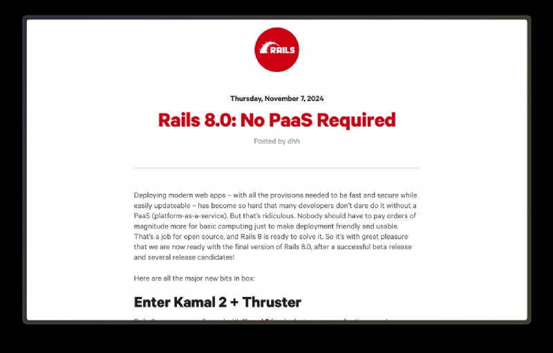 Rails 8 が公開:主な機能と導入の自由度 