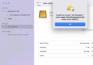 macOS での com.apple.DiskManagement.disenter エラー 49223 の修正 - 外部ドライブをマウントする簡単な手順 
