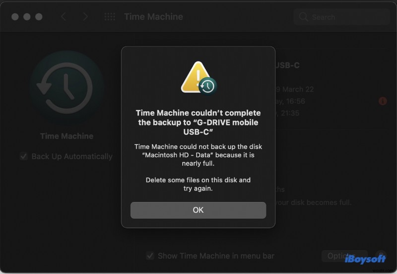 macOS Sonoma、Ventura、Sequoia での「Time Machine がバックアップを完了できませんでした」エラーを解決する