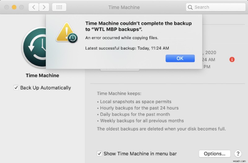 macOS Sonoma、Ventura、Sequoia での「Time Machine がバックアップを完了できませんでした」エラーを解決する